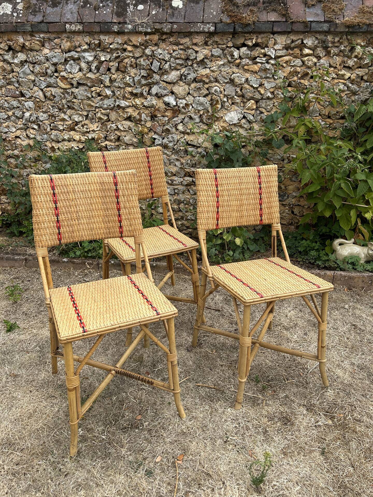 Set de 3 chaises en rotin vintage