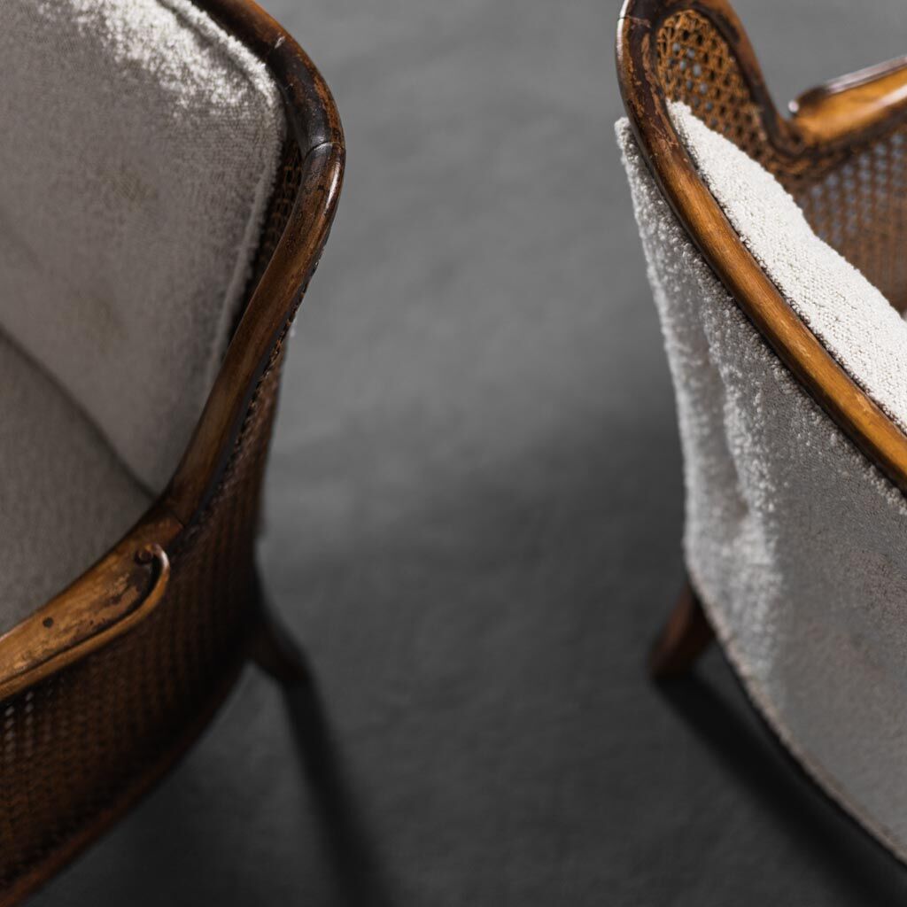 Pair of vienna bouclé straw armchairs vintage 30s