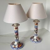Pairs of lamps in fine Gien earthenware decorated by hand