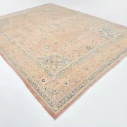 Peach Pink Large Persian Rug, Floral Bordered Vintage Carpet, 292x387Cm
