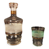 Carafe and glass in granite glass and gold edging
