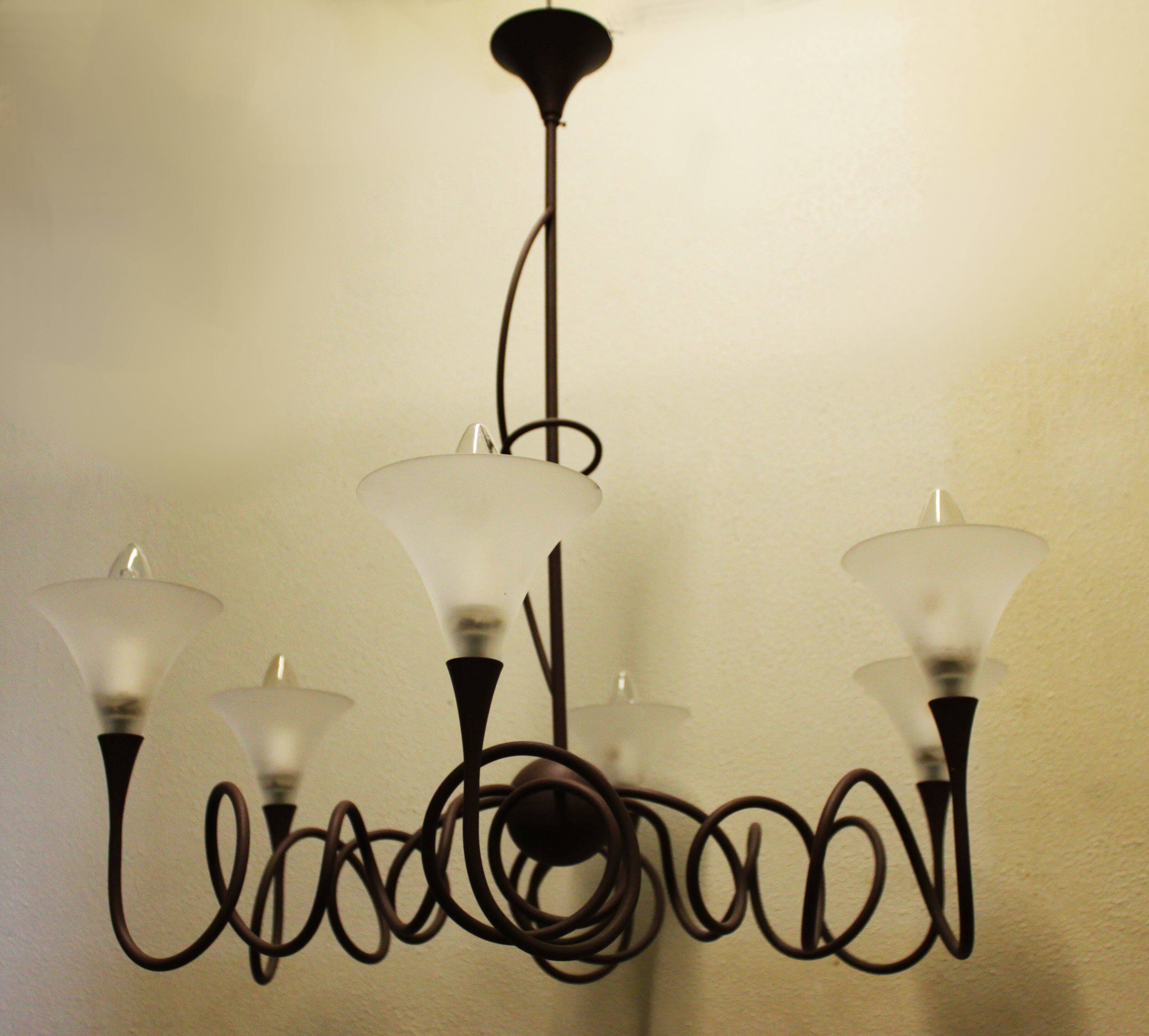 Modern metal chandelier, 6 lights.
