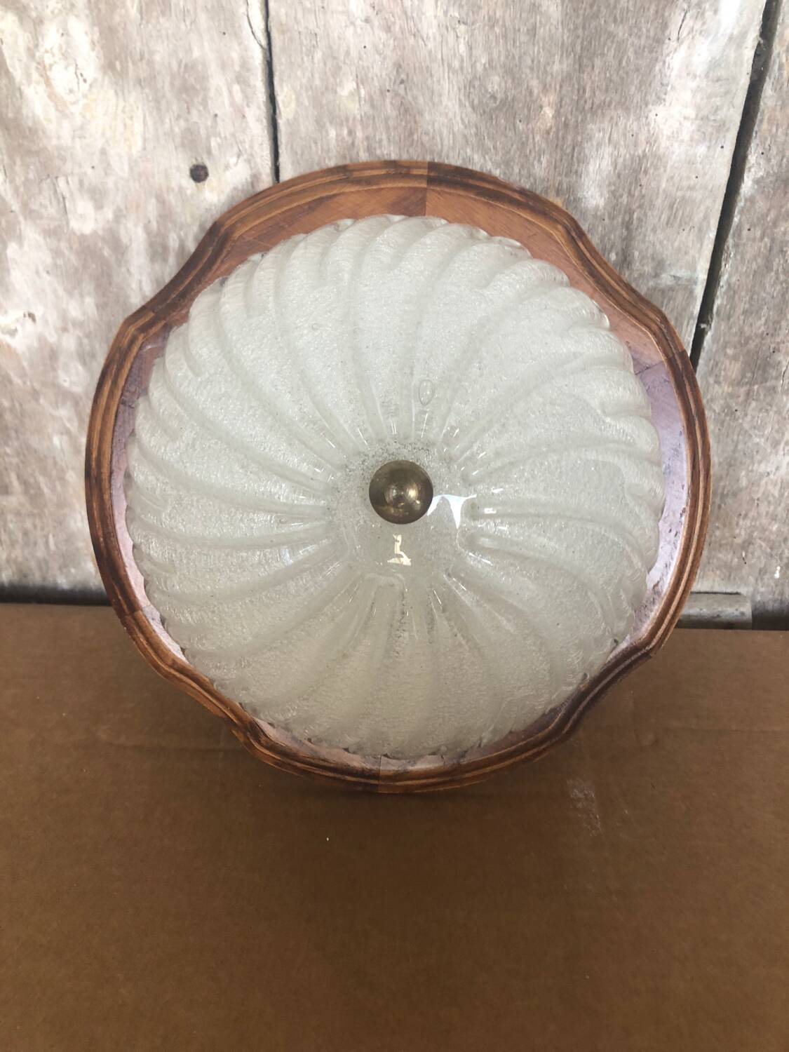 Old Bubble Glass Ceiling Light + Vintage Wood Contour #A705