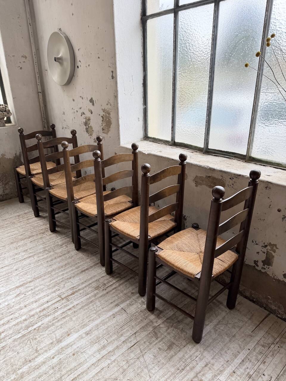 Straw chairs oak 1940s Dudouyt
