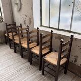 Straw chairs oak 1940s Dudouyt