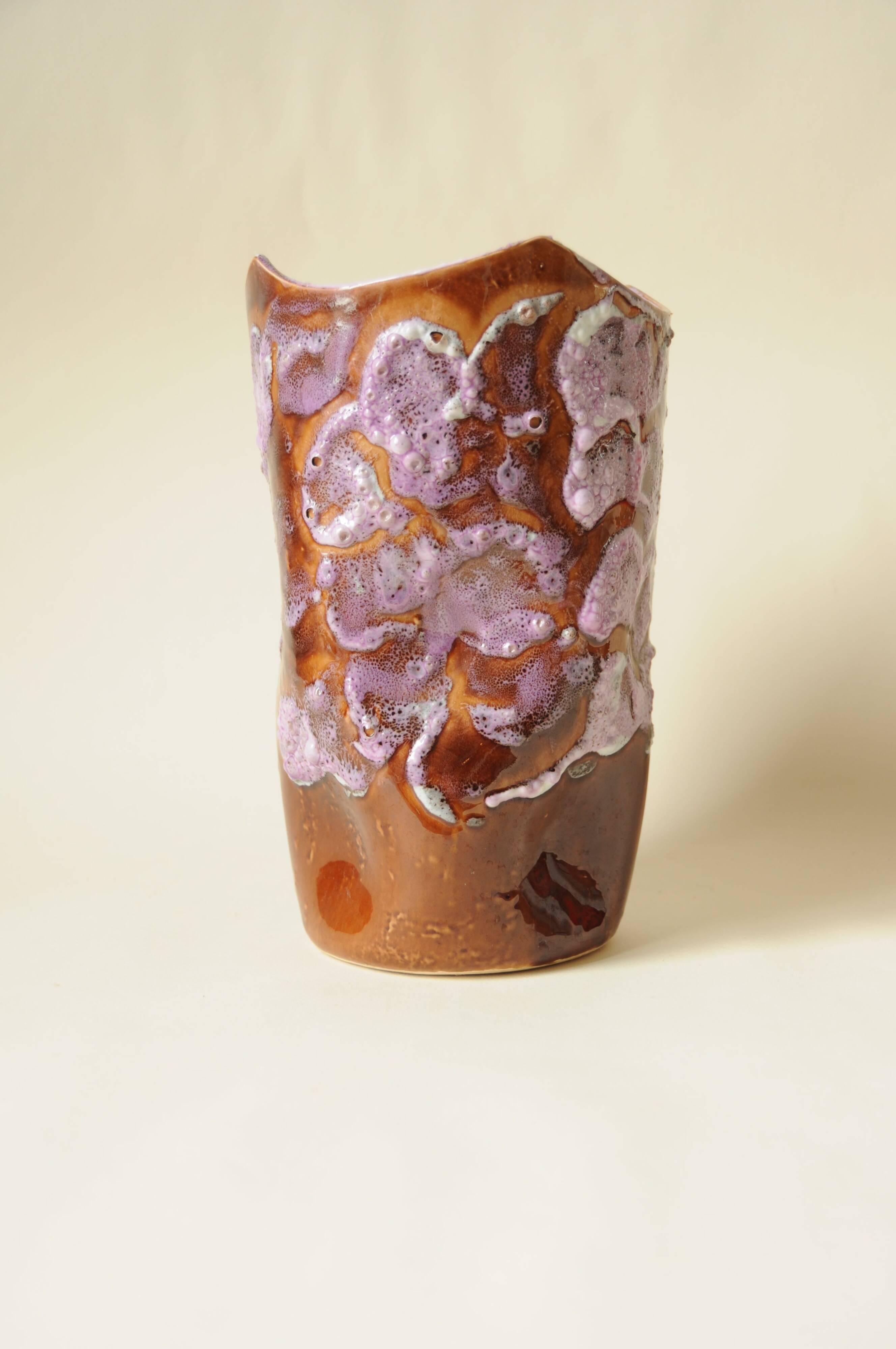 Fat Lava Ceramic Vase - Brown Purple - Organic Shape - 70s