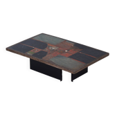 Table basse brutaliste rectangulaire par Paul Kingma avec coquille de nautile, 1978