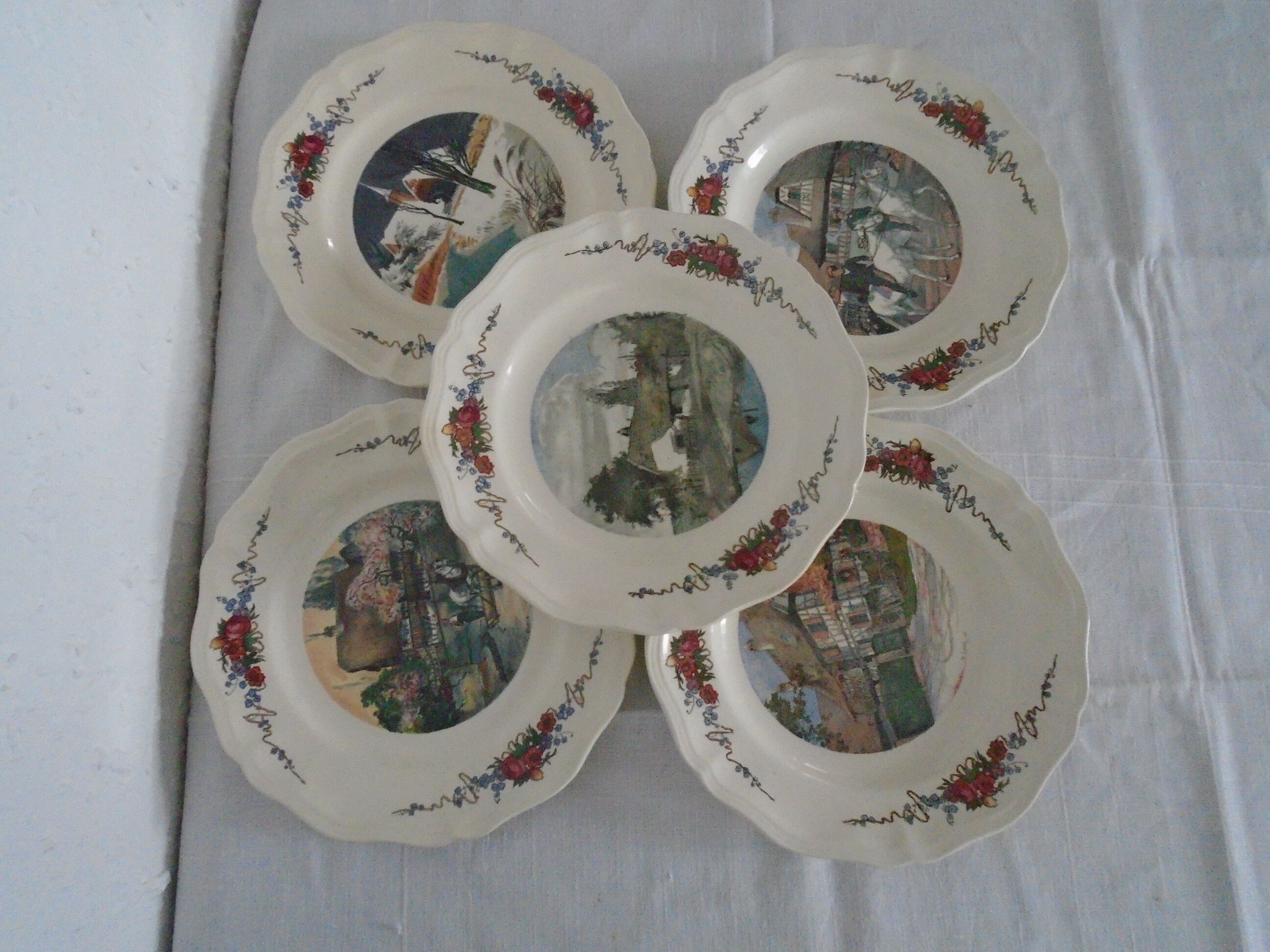 5 Plates Obernai Loux Sarreguemines ancient earthenware
