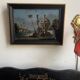 19th century painting, painting under glass and mother-of-pearl, oriental scene, signed GA