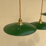 Trio suspension sheet enamelled vintage green and white gold threads brass socket