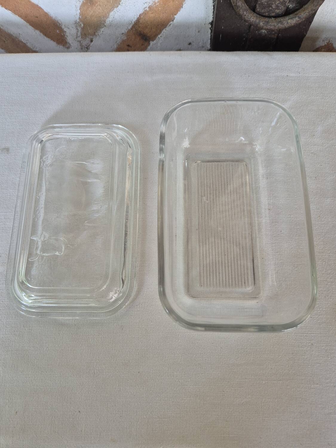 Molded glass butter dish