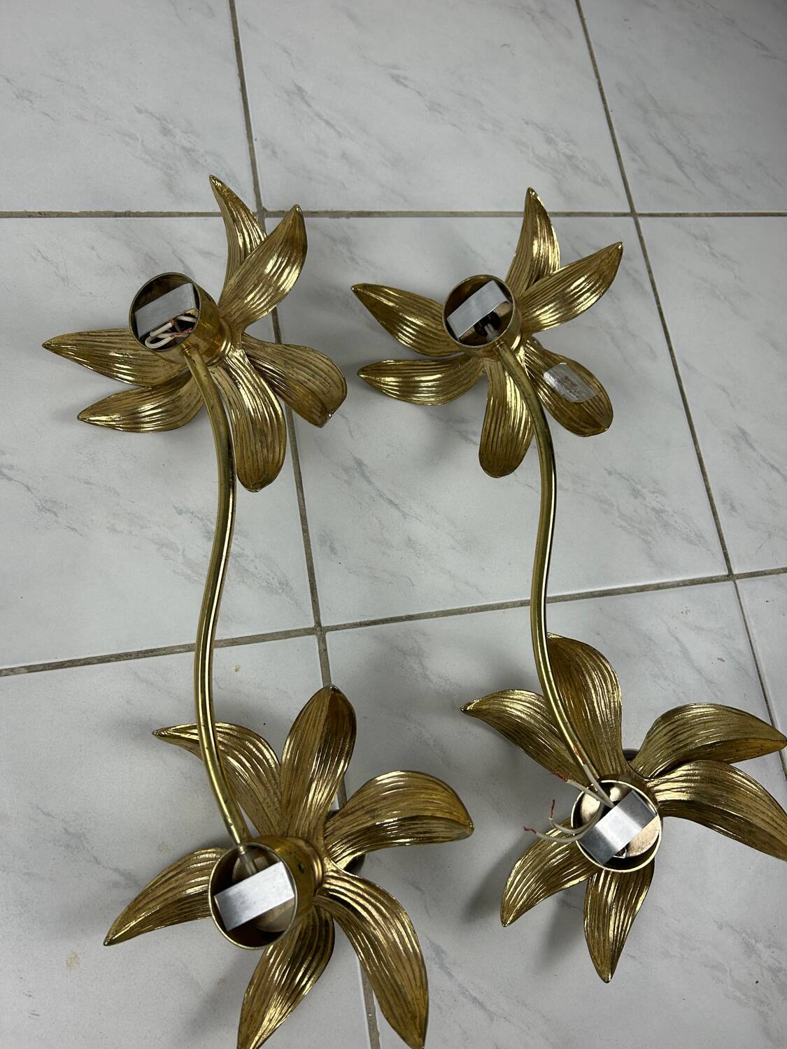 Vintage set of two messing flower wall lamps