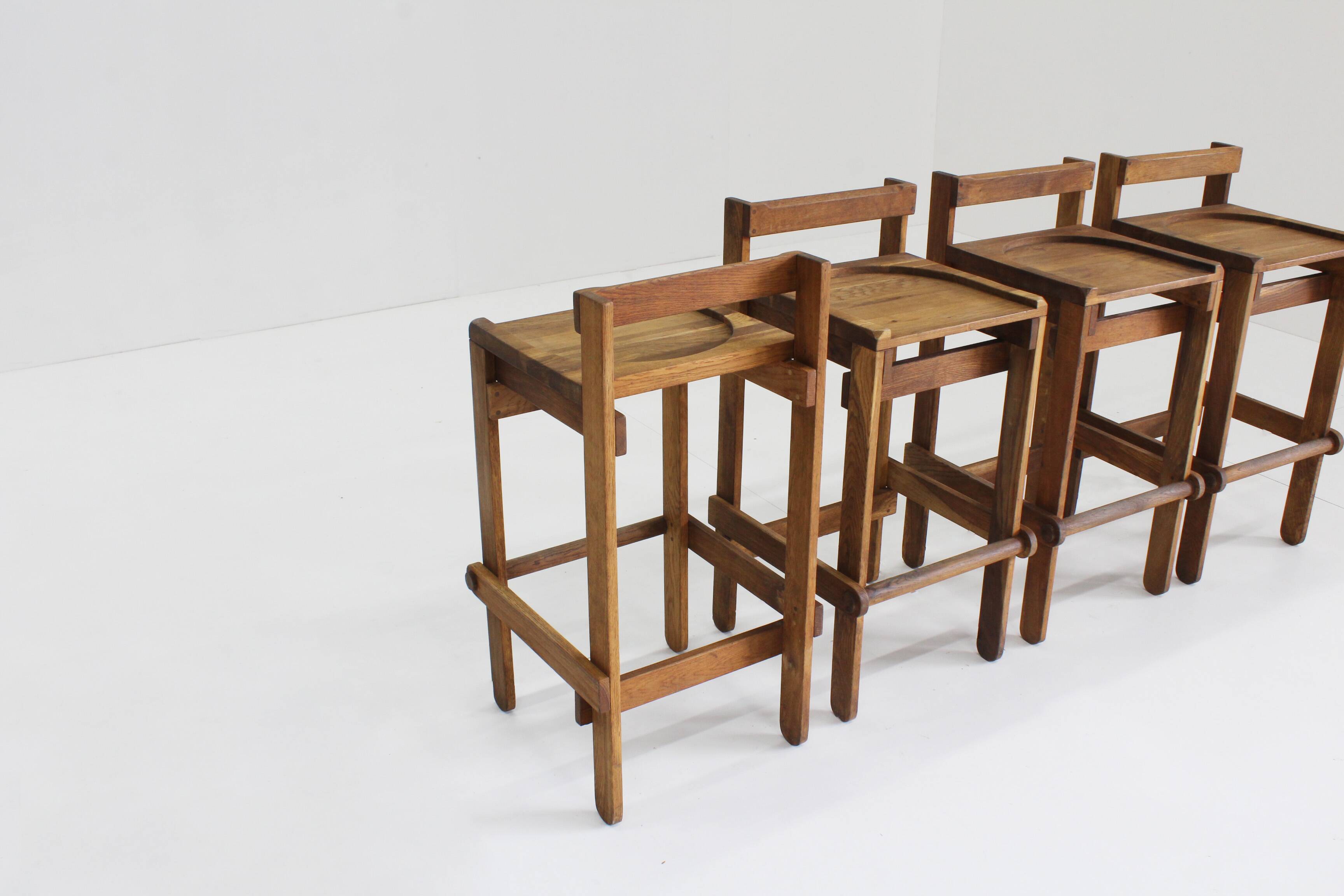 Vintage wooden bar stools 1960, set of 4