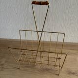 Magazine rack in gold metal and bamboo from the 60s