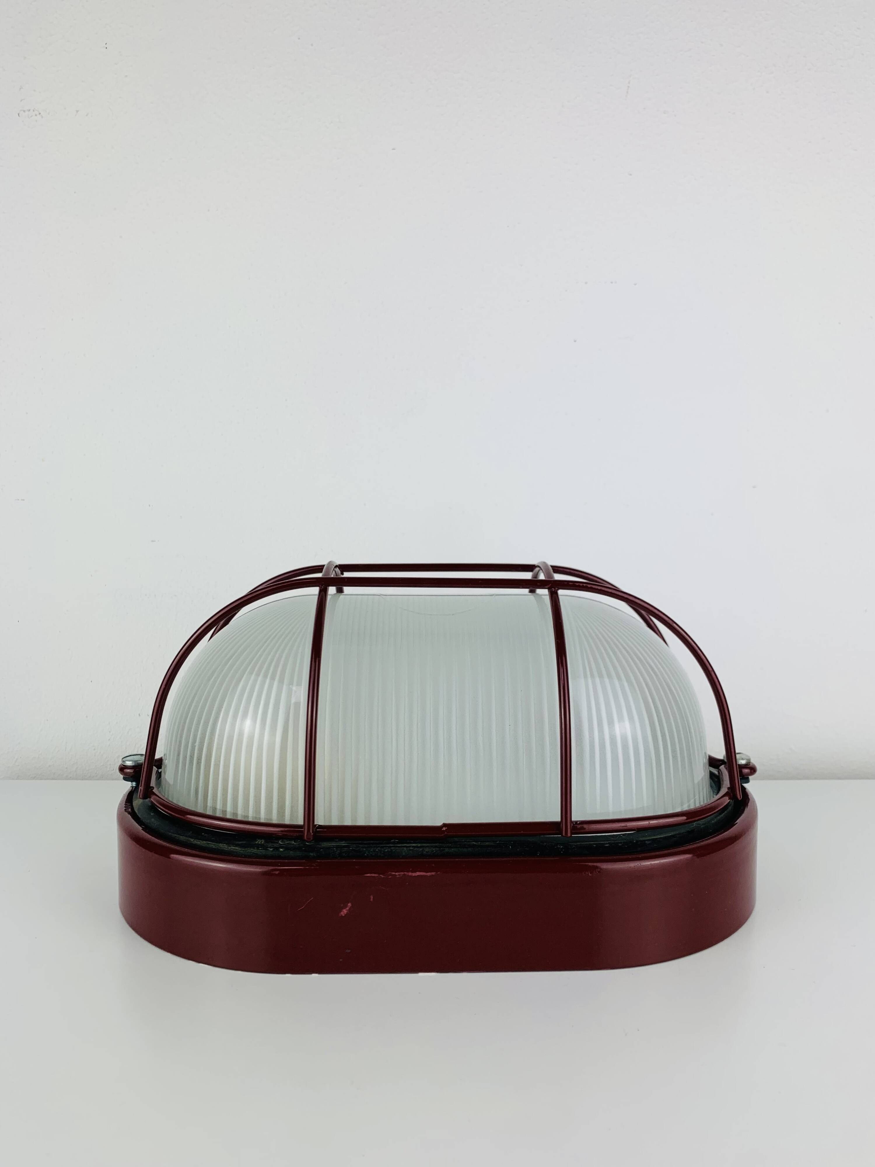 Prisma industrial bulkhead wall light, red, vintage