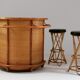 Rattan bar and stools, France 1960s, set of 3
