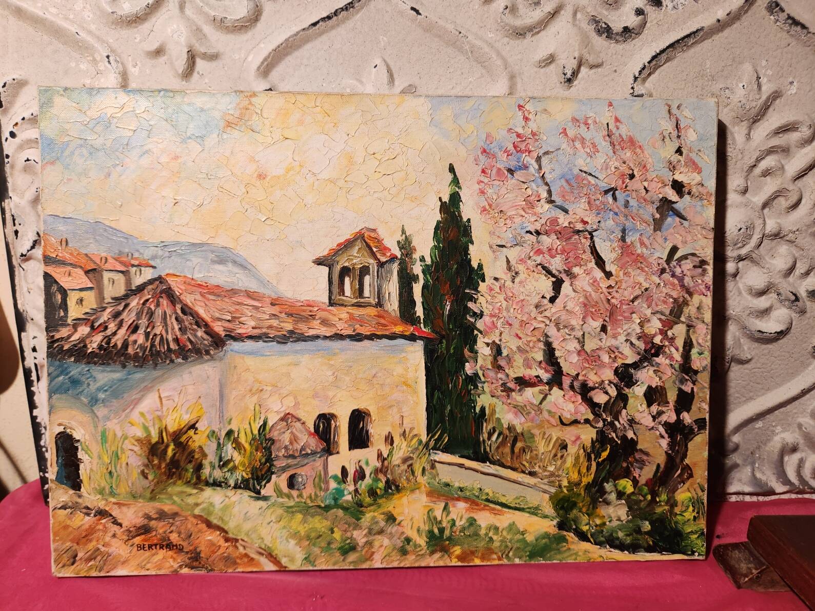 Oil painting on canvas Chapel Antonaves Hautes Alpes signed Bertrand