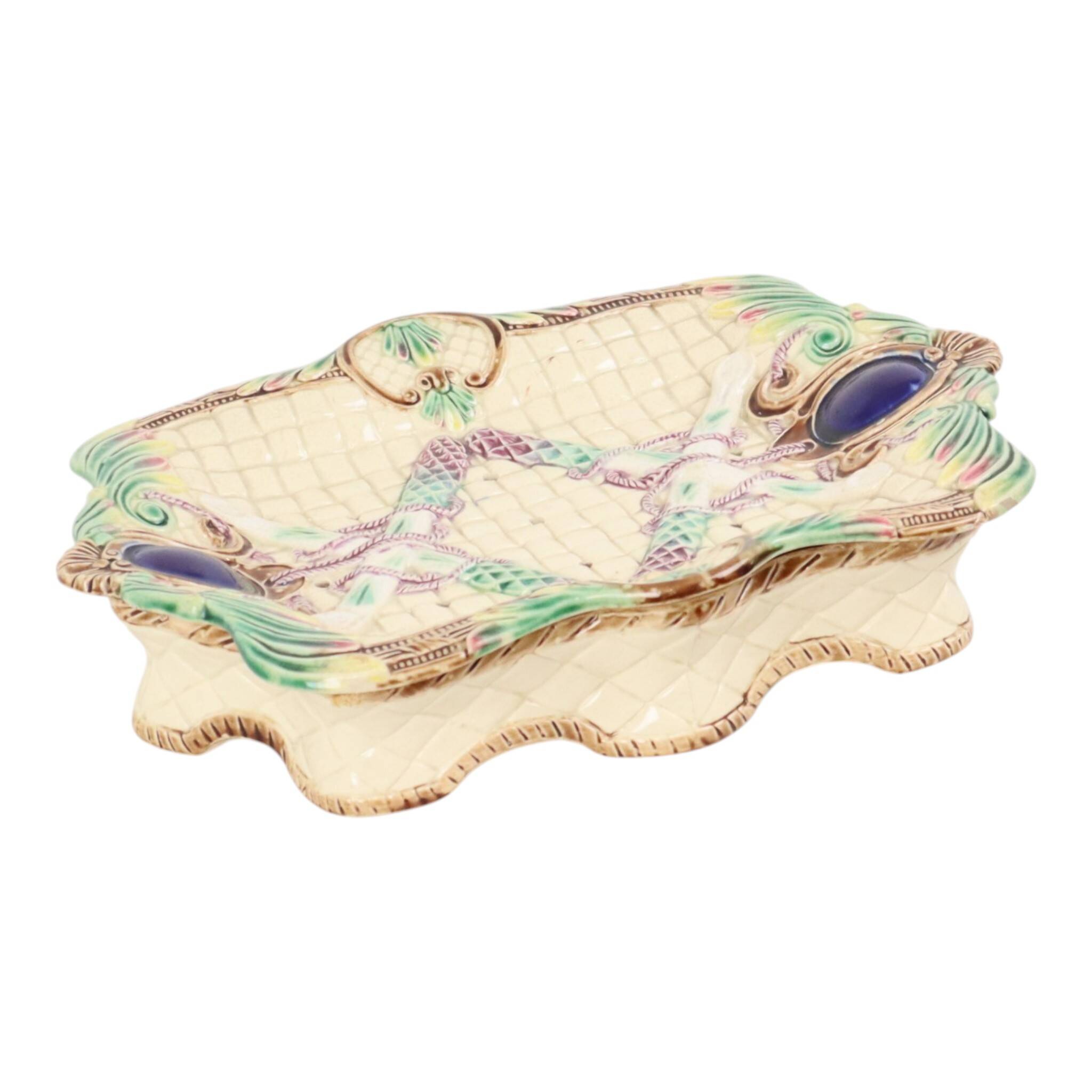 Antique French Majolica Earthenware Asparagus Plate, 19th Century