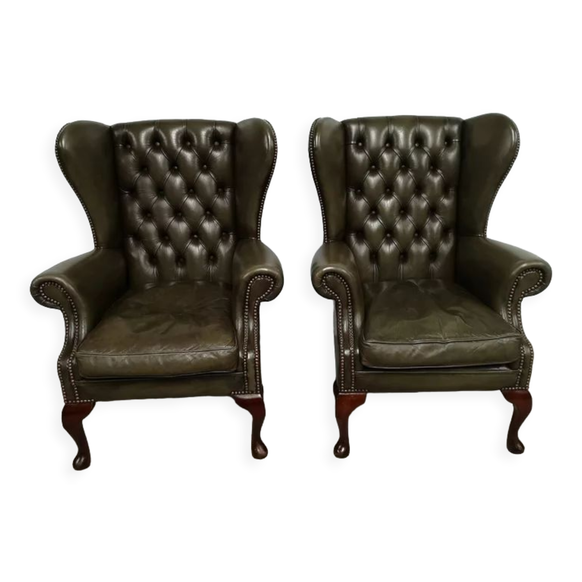 Bergères armchairs chesterfield green leather