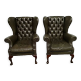 Bergères armchairs chesterfield green leather