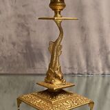Lamp foot XIXth Louis XIV with stylized dauphin mounted in lamp without transformation
