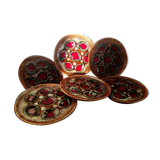6 assiettes a huitres en barbotine sarreguemines ou vallauris vintage