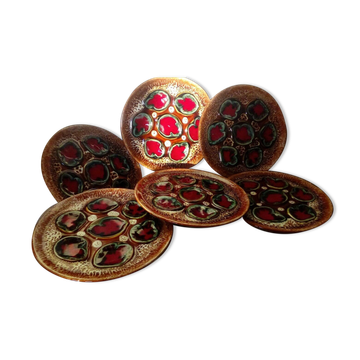 6 assiettes a huitres en barbotine sarreguemines ou vallauris vintage