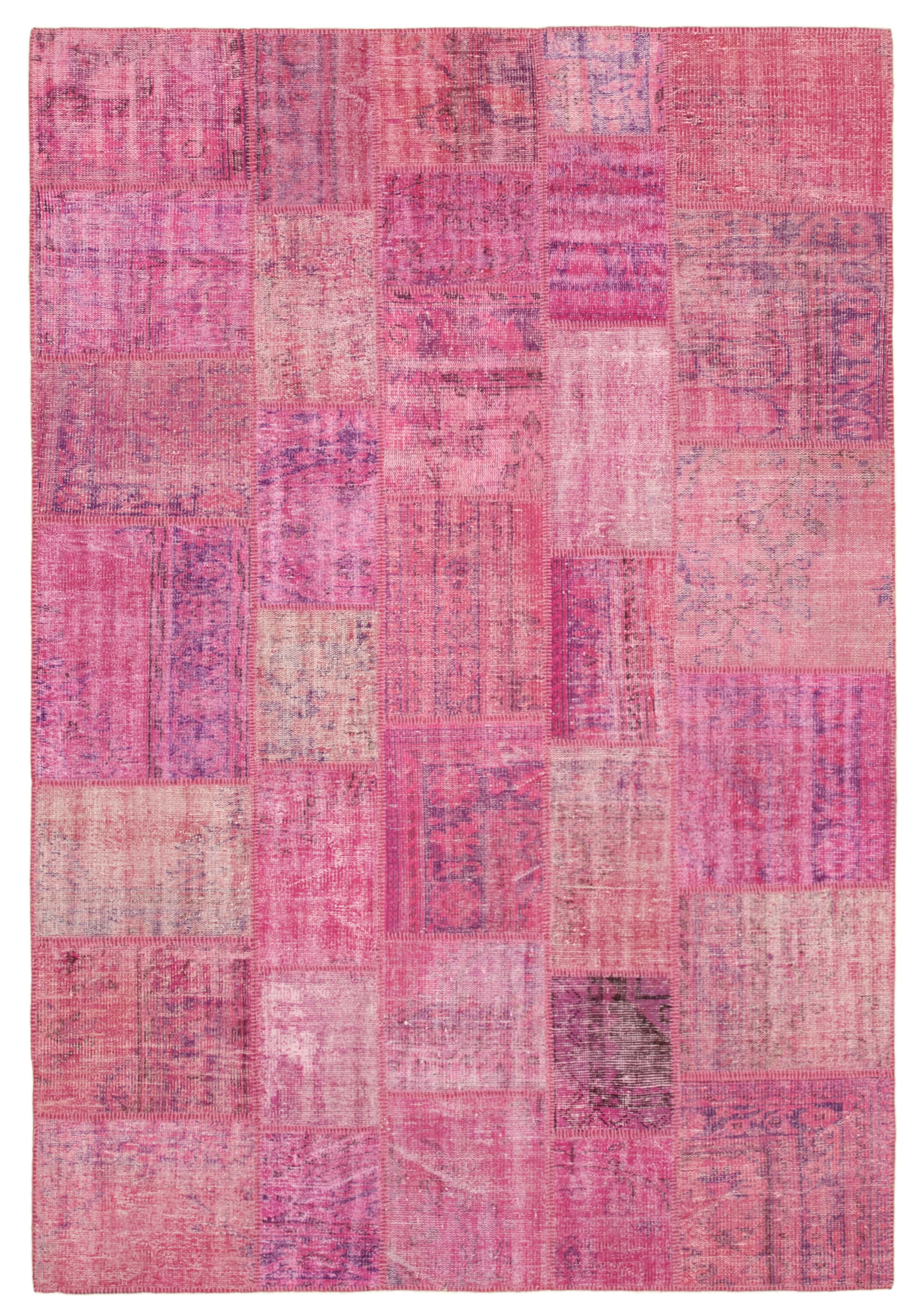 Hand-Knotted Oriental Overdyed 207 cm x 301 cm Pink Patchwork Carpet