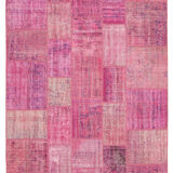 Tapis oriental surteint noué à la main 207 cm x 301 cm tapis patchwork rose