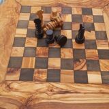 Échiquier en bois d'olivier avec tiroirs
