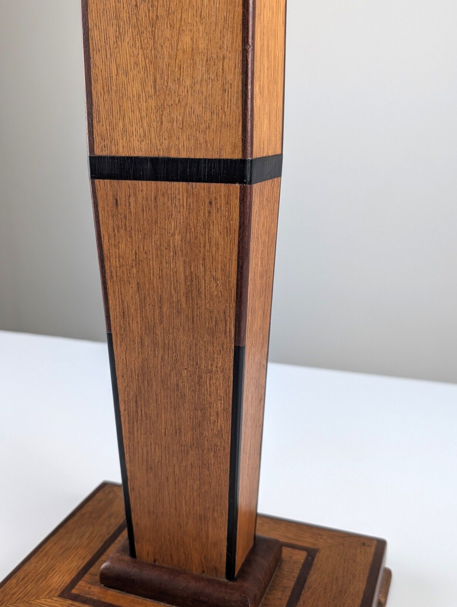 Art Deco pedestal column in wood with geometric marquetry, France, 1920s