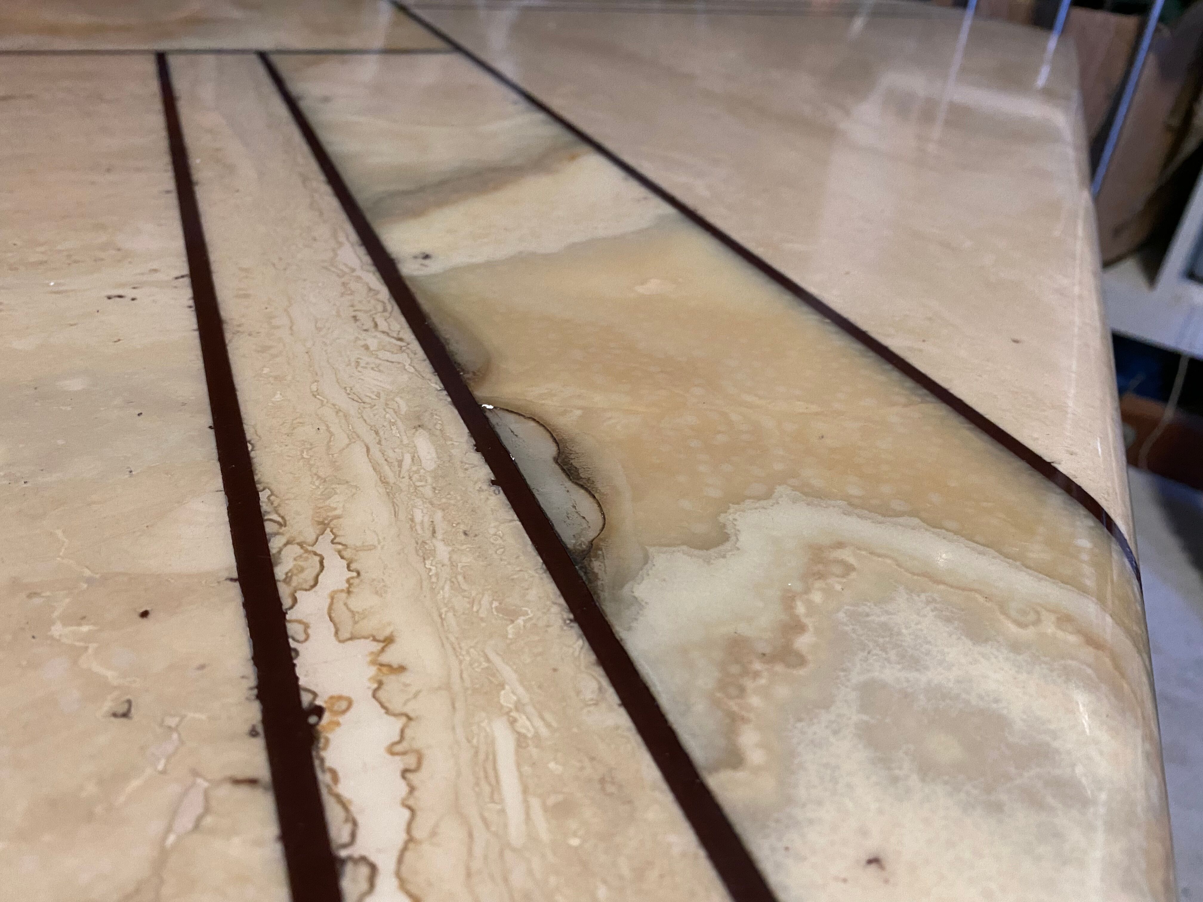 Vintage coffee table from the 80s in travertine and onyx made in italy