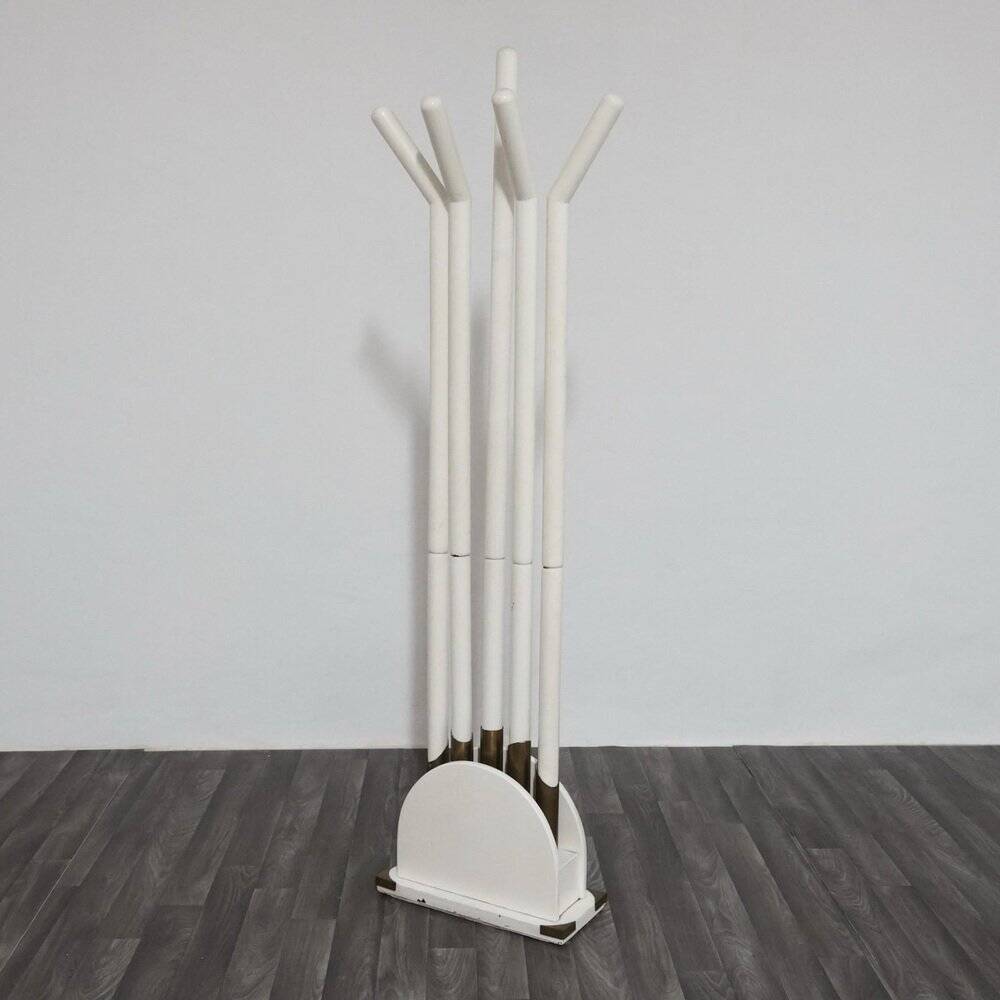 Vintage Postmodern Wood and Brass Coat Rack, 1980s