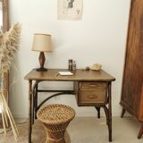 Rattan desk and vintage canning