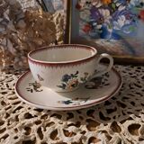 Lunch or chocolate cup with its earthenware saucer from Sarreguemines 1928 cornucopia