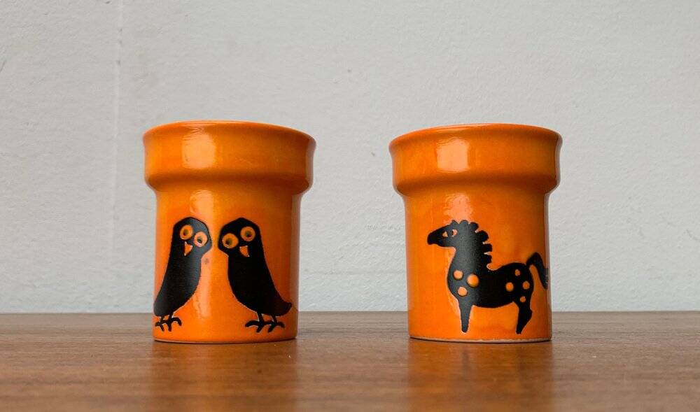 Mid-century German ceramic vases with owl and horse patterns from Wächtersbach, 1960s, set of 2.