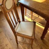 6 chaises en chêne et cuir blanc cassé