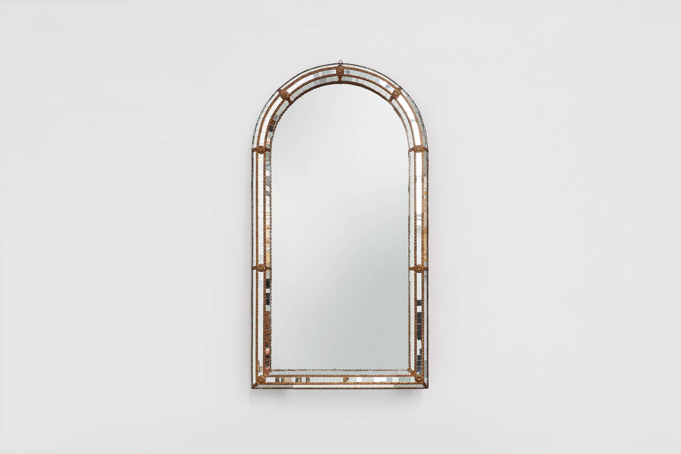 20th Century Spanish trapezoidal Venetian mosaic Mirror with brass details