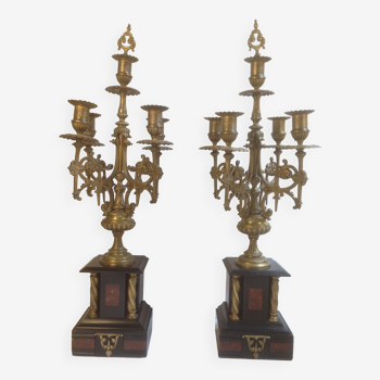 Paire de candélabres en bronze et marbre d'époque Napoléon III