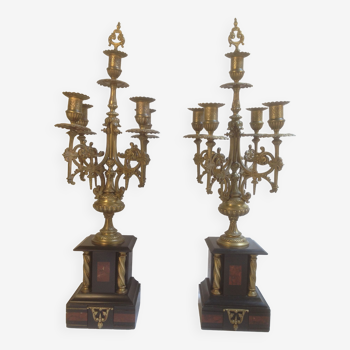 Pair of bronze and marble candelabras from the Napoleon III period