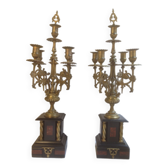 Pair of bronze and marble candelabras from the Napoleon III period