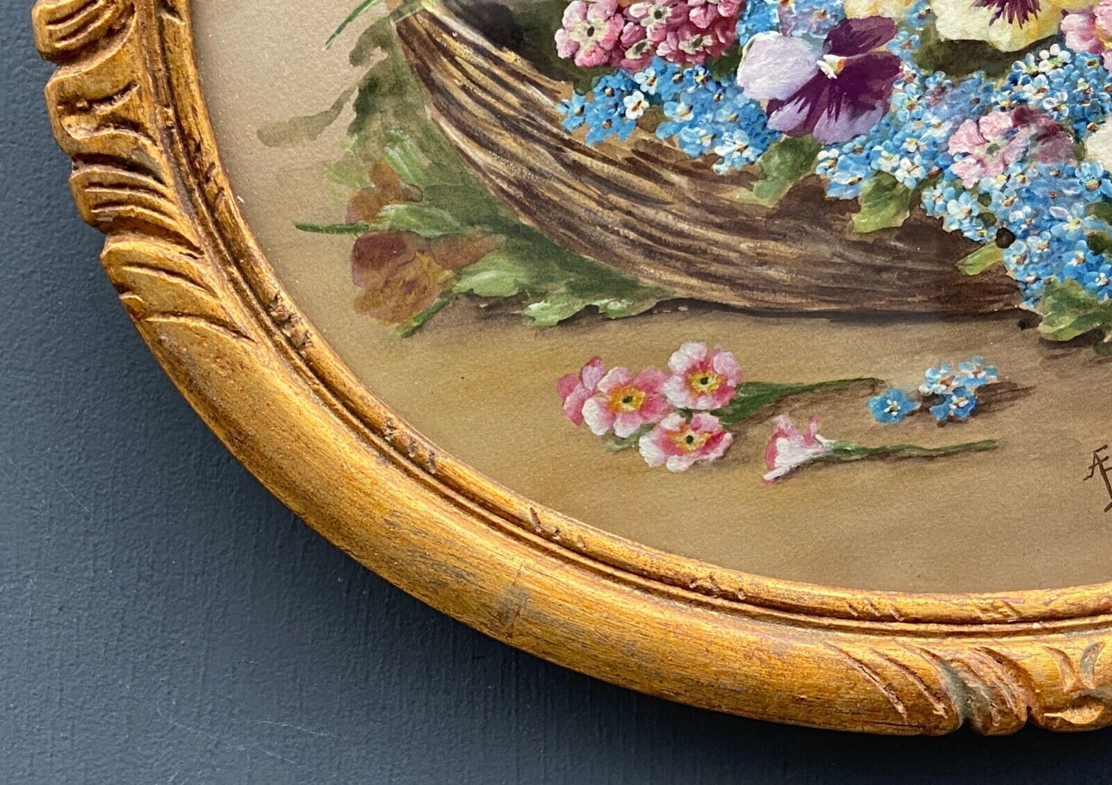 Watercolor on paper bouquet of flowers by a euget-barry xxe frame dore