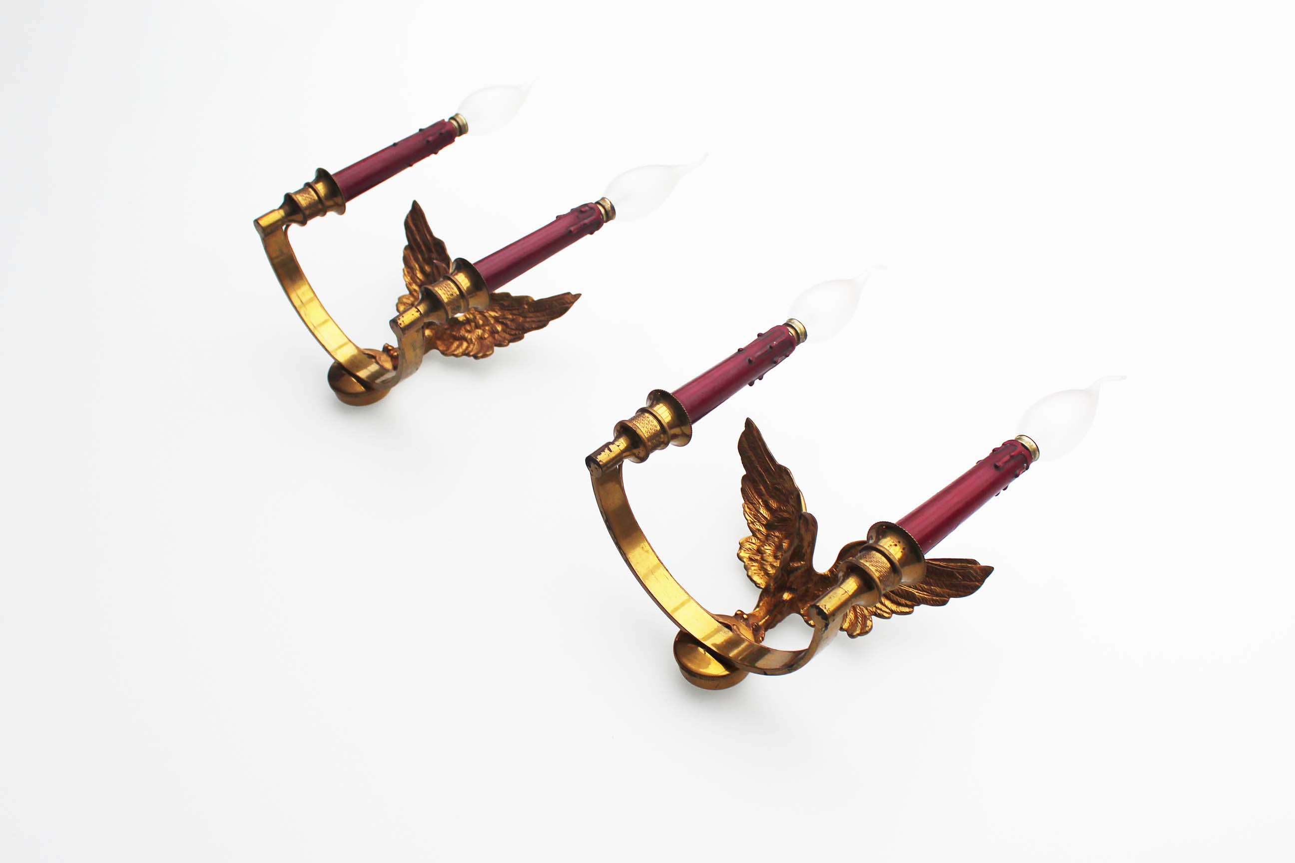 Pair of Antique 1950's Solid brass Empire Style 'Eagle' wall sconces