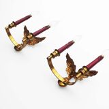 Pair of Antique 1950's Solid brass Empire Style 'Eagle' wall sconces