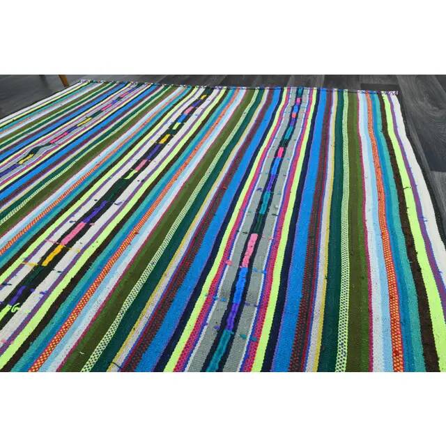 1970s Vintage Turkish Oushak Handmade Wool Cotton Green Area Rug 196x271
