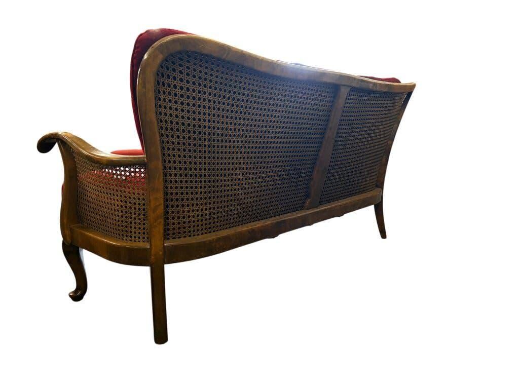 Vintage red wine baroque armchair/sofa/lounge with caning