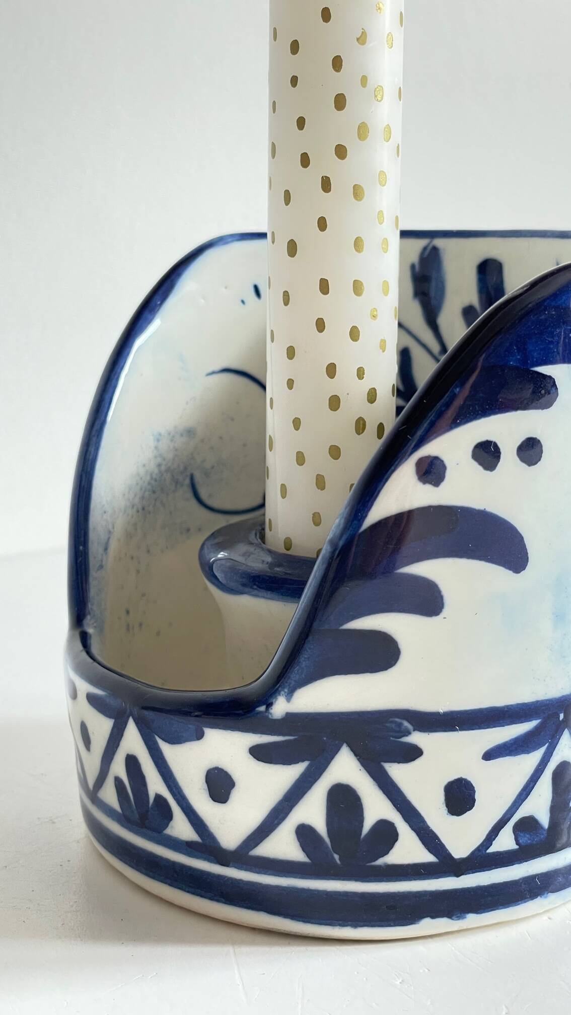 Blue ceramic hand candle holder vintage craft