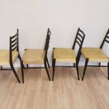 Set of 4 Vintage Wooden Dining Chairs: Beige Faux Leather, Mid-Century Retro