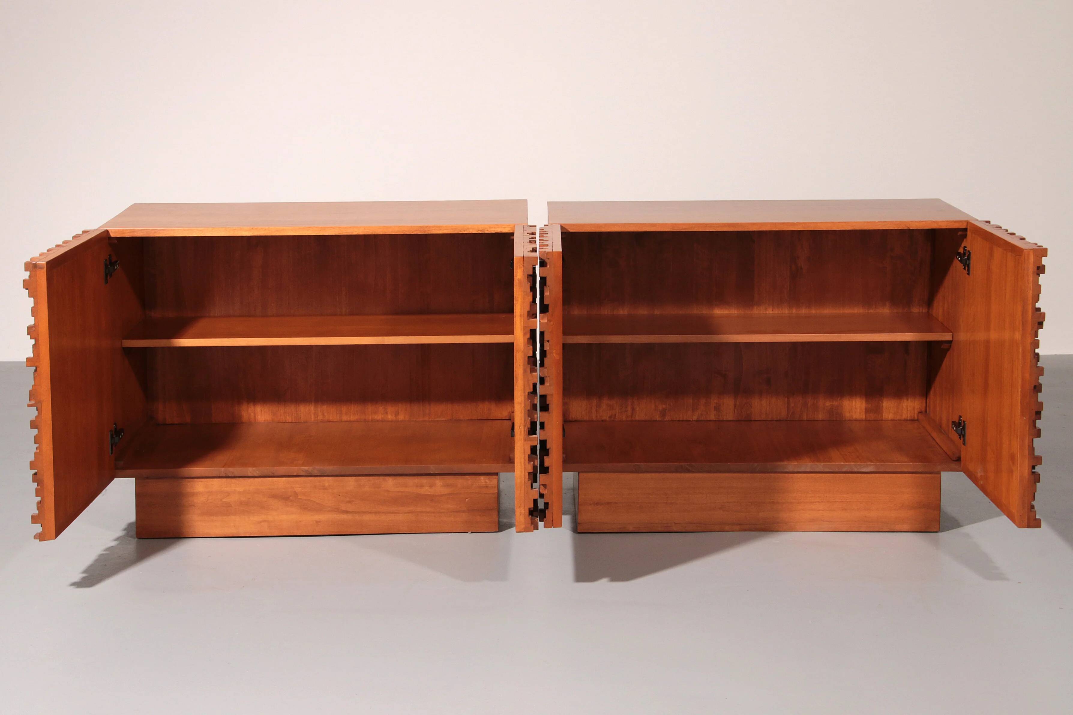 Contemporary pair of Brutalist sideboards made of solid wood