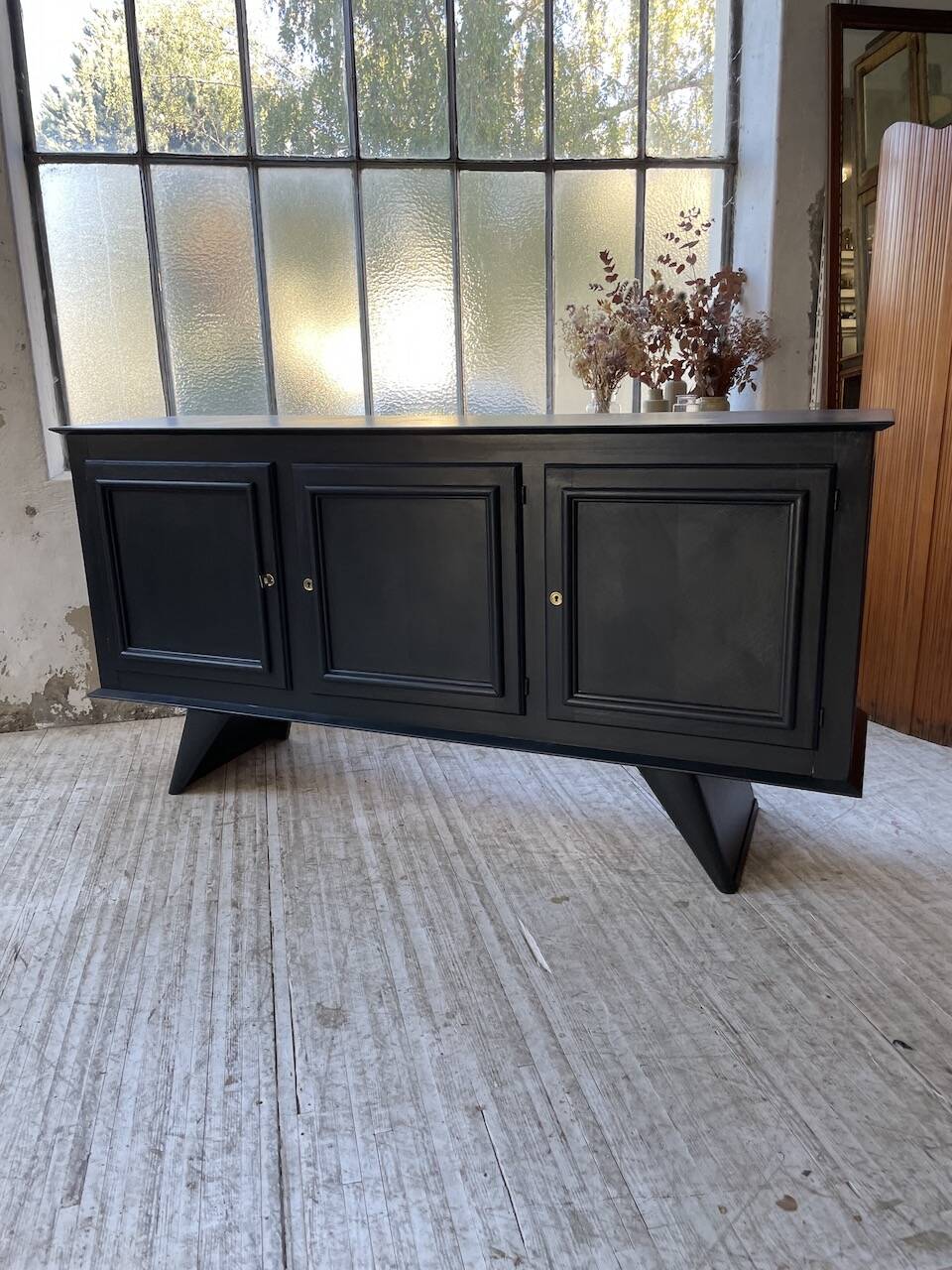 60s brutalist black sideboard